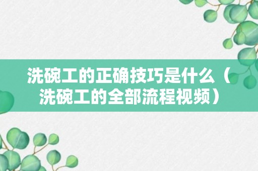 洗碗工的正确技巧是什么（洗碗工的全部流程视频）