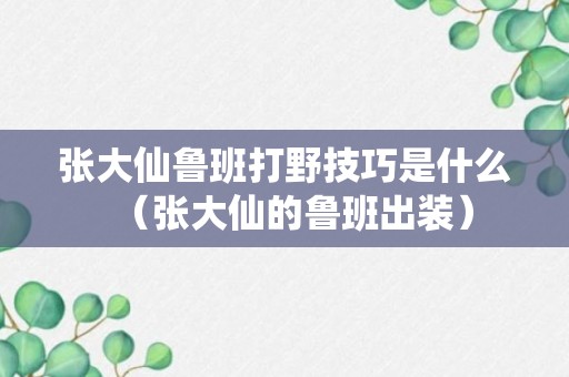 张大仙鲁班打野技巧是什么（张大仙的鲁班出装）