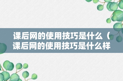 课后网的使用技巧是什么（课后网的使用技巧是什么样的）