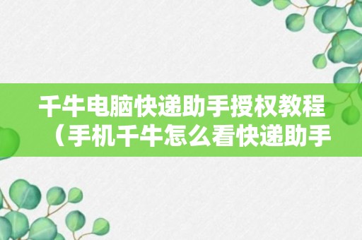 千牛电脑快递助手授权教程（手机千牛怎么看快递助手）