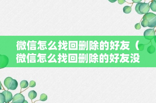 微信怎么找回删除的好友（微信怎么找回删除的好友没有手机号）