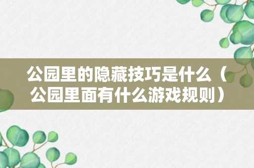 公园里的隐藏技巧是什么（公园里面有什么游戏规则）