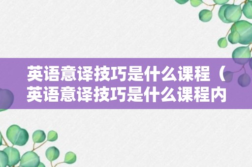 英语意译技巧是什么课程（英语意译技巧是什么课程内容）