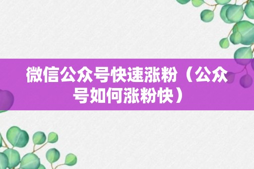 微信公众号快速涨粉（公众号如何涨粉快）