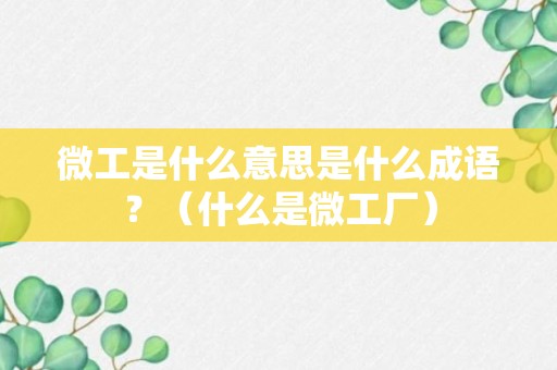 微工是什么意思是什么成语？（什么是微工厂）