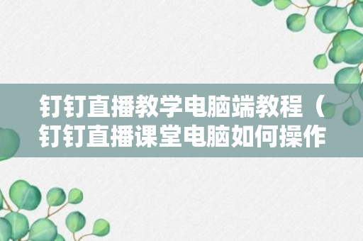 钉钉直播教学电脑端教程（钉钉直播课堂电脑如何操作）