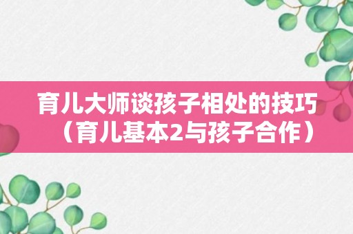 育儿大师谈孩子相处的技巧（育儿基本2与孩子合作）