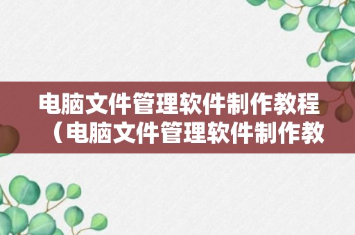 电脑文件管理软件制作教程（电脑文件管理软件制作教程图片）