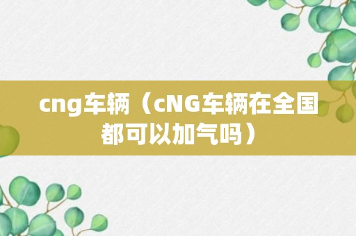 cng车辆（cNG车辆在全国都可以加气吗）