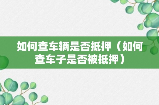 如何查车辆是否抵押（如何查车子是否被抵押）