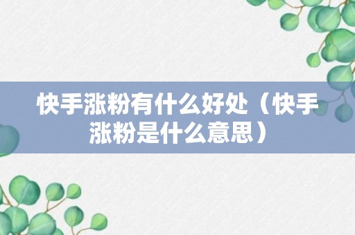 快手涨粉有什么好处（快手涨粉是什么意思）