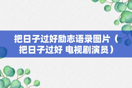 把日子过好励志语录图片（把日子过好 电视剧演员）