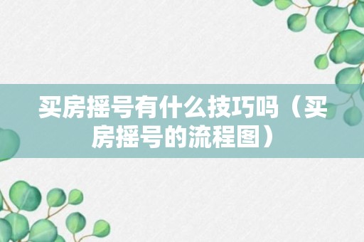 买房摇号有什么技巧吗（买房摇号的流程图）