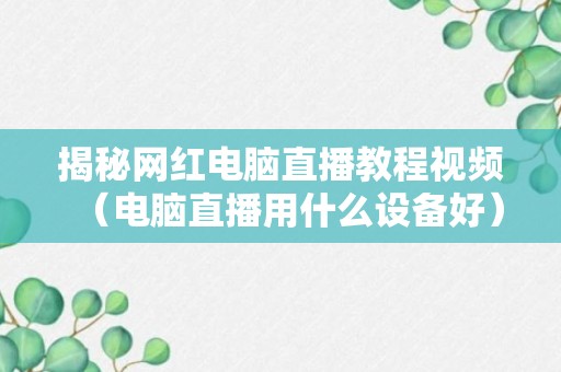 揭秘网红电脑直播教程视频（电脑直播用什么设备好）