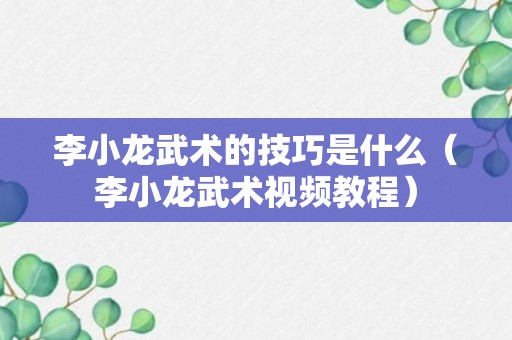 李小龙武术的技巧是什么（李小龙武术视频教程）