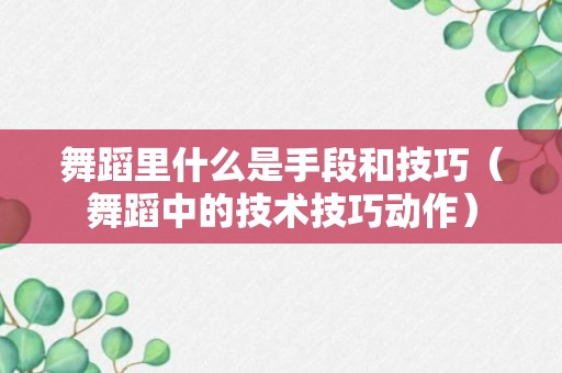 舞蹈里什么是手段和技巧（舞蹈中的技术技巧动作）