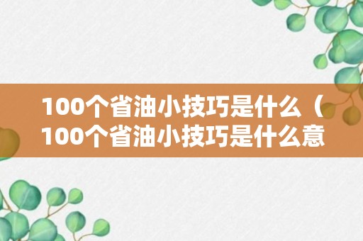 100个省油小技巧是什么（100个省油小技巧是什么意思啊）