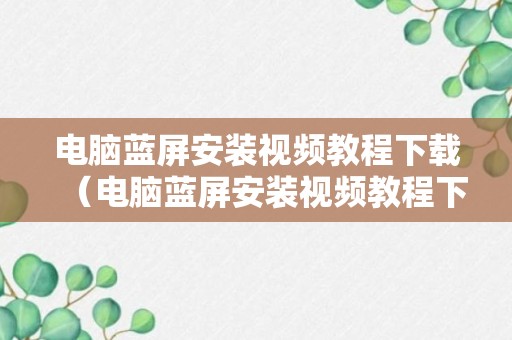 电脑蓝屏安装视频教程下载（电脑蓝屏安装视频教程下载不了）