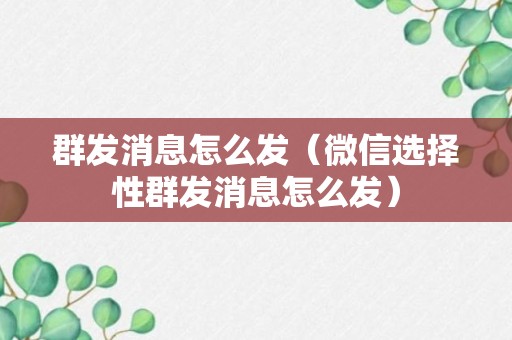 群发消息怎么发（微信选择性群发消息怎么发）