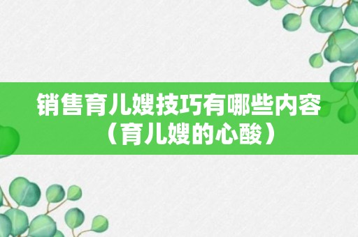 销售育儿嫂技巧有哪些内容（育儿嫂的心酸）