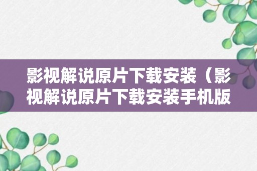 影视解说原片下载安装（影视解说原片下载安装手机版）