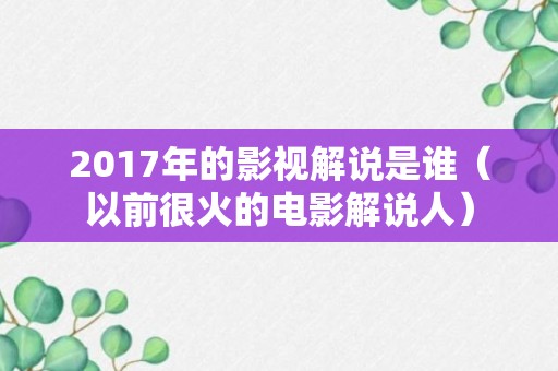 2017年的影视解说是谁（以前很火的电影解说人）