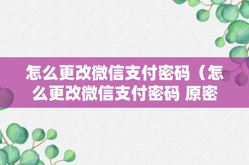 怎么更改微信支付密码（怎么更改微信支付密码 原密码记不住了）