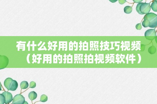 有什么好用的拍照技巧视频（好用的拍照拍视频软件）