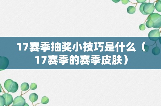 17赛季抽奖小技巧是什么（17赛季的赛季皮肤）