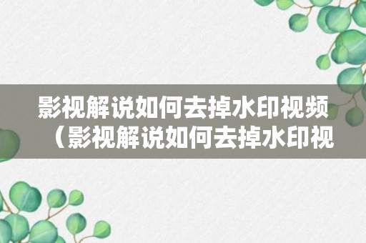 影视解说如何去掉水印视频（影视解说如何去掉水印视频教程下载）