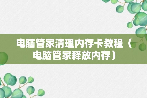 电脑管家清理内存卡教程（电脑管家释放内存）