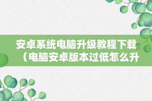 安卓系统电脑升级教程下载（电脑安卓版本过低怎么升级）