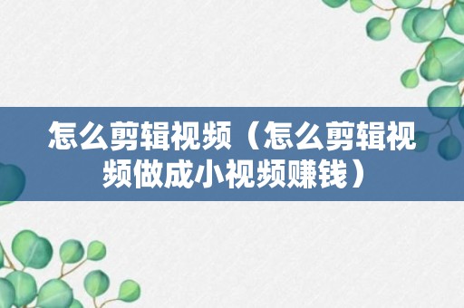 怎么剪辑视频（怎么剪辑视频做成小视频赚钱）