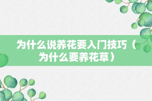 为什么说养花要入门技巧（为什么要养花草）