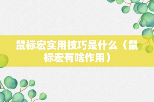 鼠标宏实用技巧是什么（鼠标宏有啥作用）