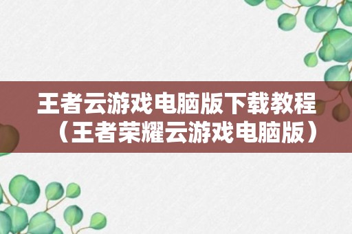 王者云游戏电脑版下载教程（王者荣耀云游戏电脑版）