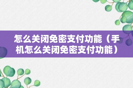 怎么关闭免密支付功能（手机怎么关闭免密支付功能）