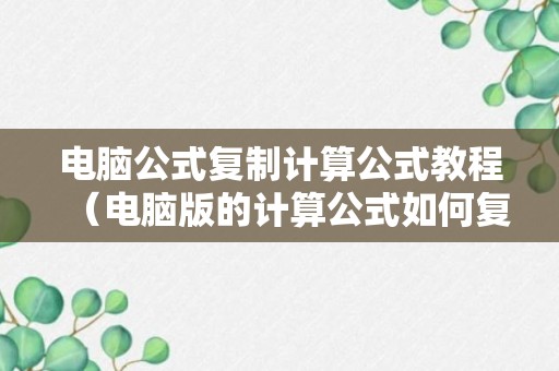 电脑公式复制计算公式教程（电脑版的计算公式如何复制粘贴）