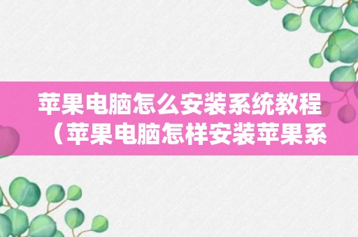 苹果电脑怎么安装系统教程（苹果电脑怎样安装苹果系统）