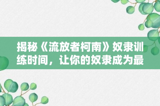 揭秘《流放者柯南》奴隶训练时间，让你的奴隶成为最强战士！