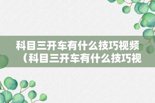 科目三开车有什么技巧视频（科目三开车有什么技巧视频讲解）