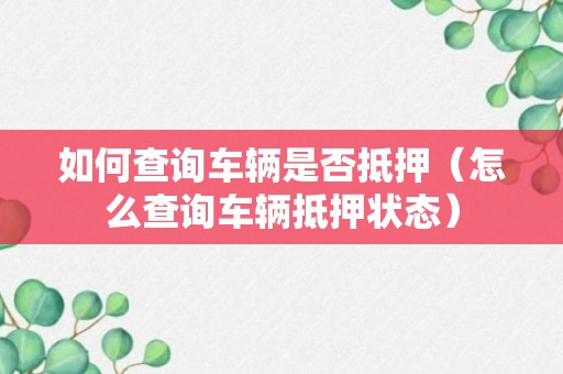 如何查询车辆是否抵押（怎么查询车辆抵押状态）