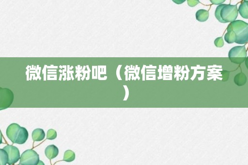 微信涨粉吧（微信增粉方案）