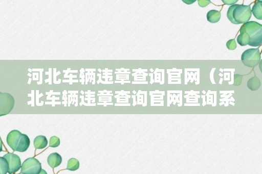 河北车辆违章查询官网（河北车辆违章查询官网查询系统）