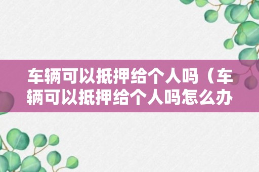 车辆可以抵押给个人吗（车辆可以抵押给个人吗怎么办）