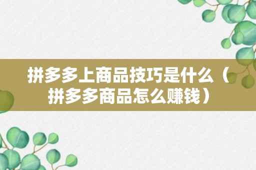 拼多多上商品技巧是什么（拼多多商品怎么赚钱）