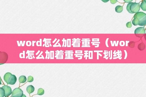 word怎么加着重号（word怎么加着重号和下划线）