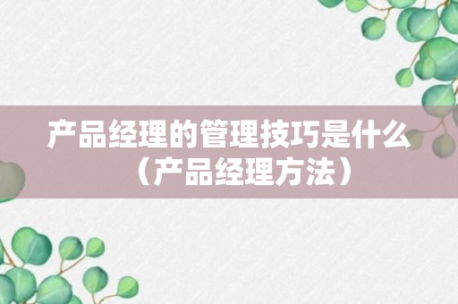 产品经理的管理技巧是什么（产品经理方法）