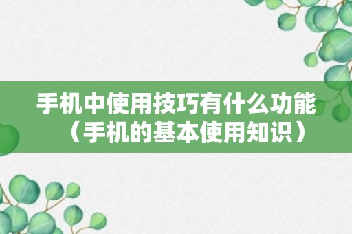 手机中使用技巧有什么功能（手机的基本使用知识）