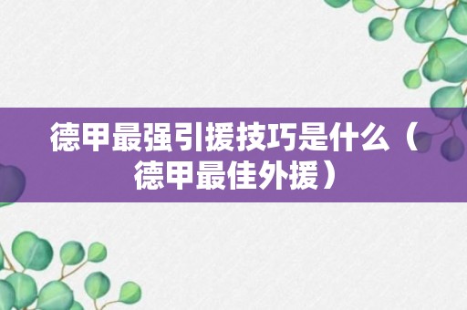 德甲最强引援技巧是什么（德甲最佳外援）